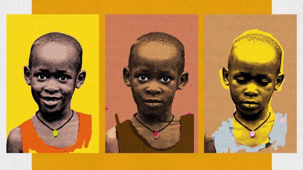 series of three photos of the same child with different expressions