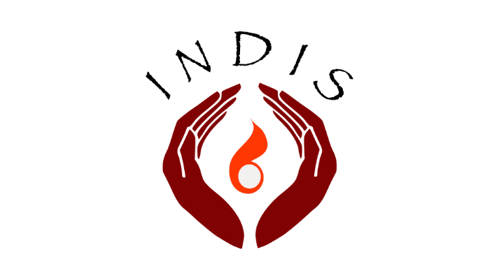 graphic of a small flame between two hands INDIS logo